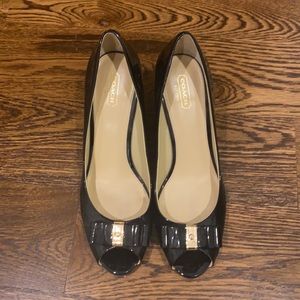 Coach black peep toe wedge size 11